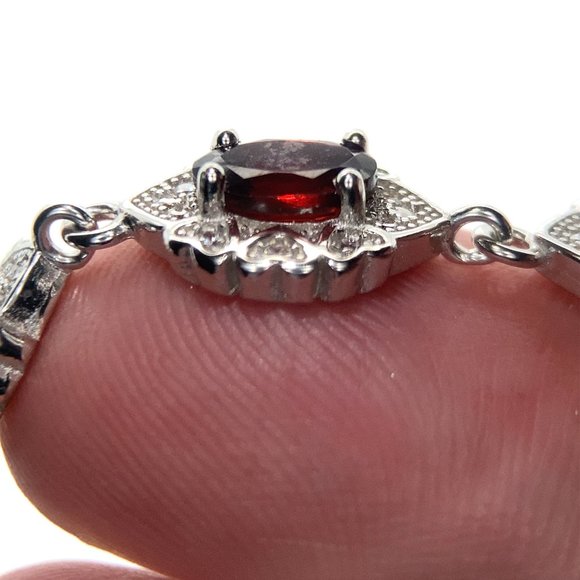 Red Garnet 2.90ct Platinum Finish Solid 925 Sterling Silver Bracelet - Picture 7 of 7